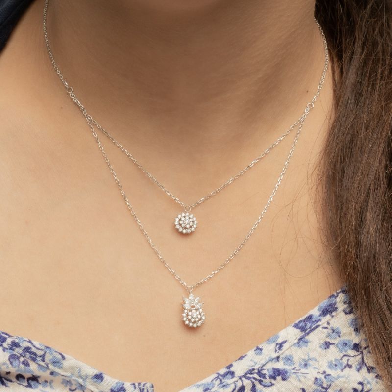 Duo Spark Bloom Silver Necklace