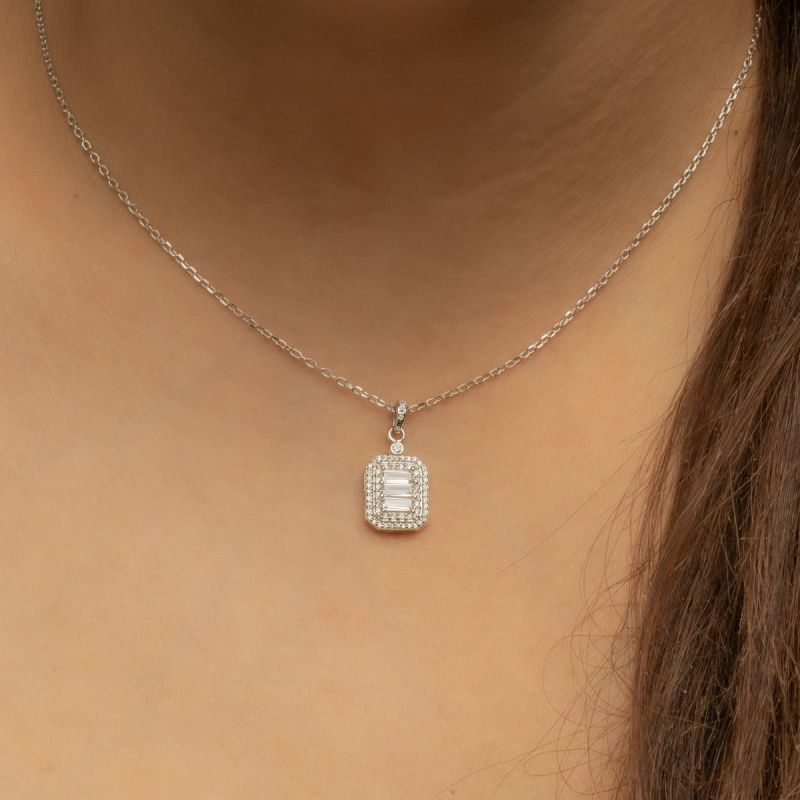 Baguette Frame Silver Necklace