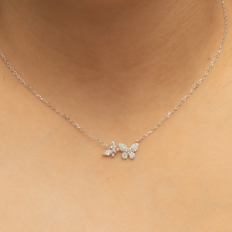 Crystal Butterfly Silver Necklace