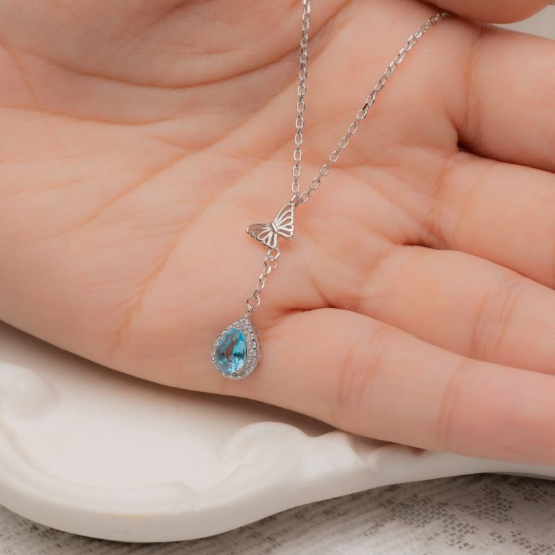 Butterfly Drop Silver Necklace