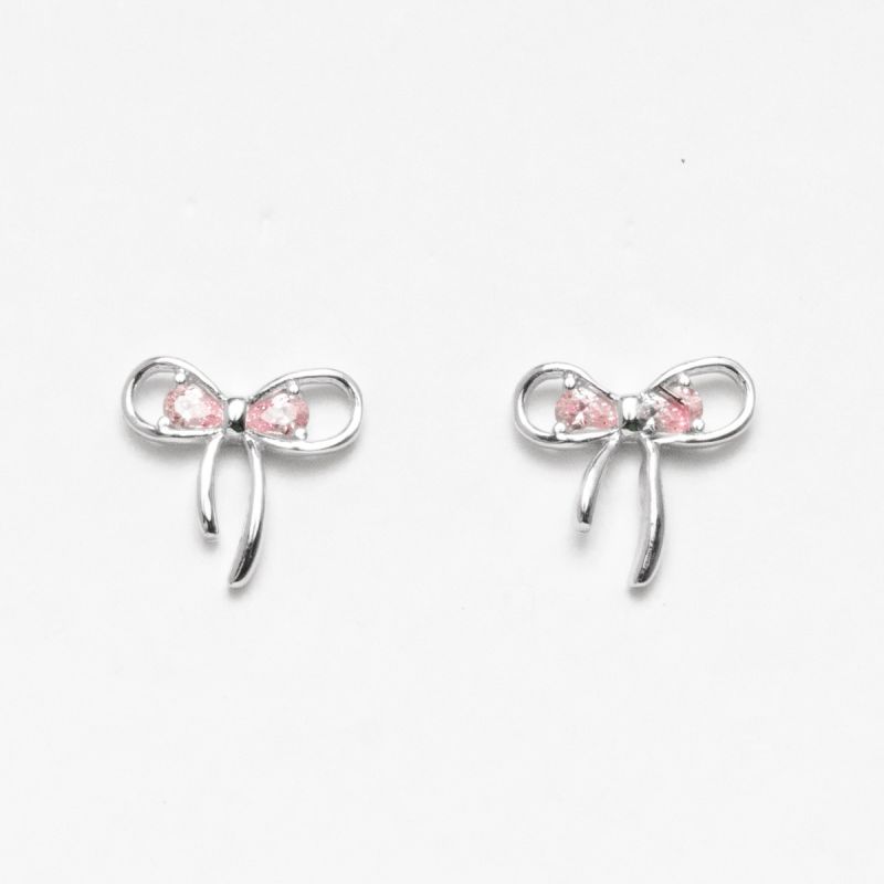 Pink Bow Spark Silver Earring
