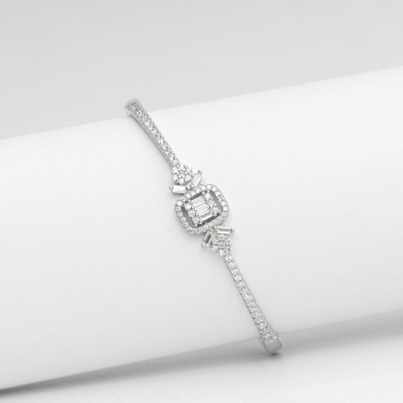 Elegant Baguette Spark Silver Bangle
