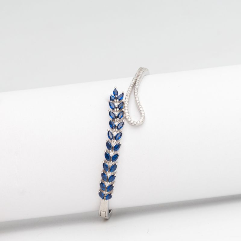 Sapphire Olive Branch Silver Bangle