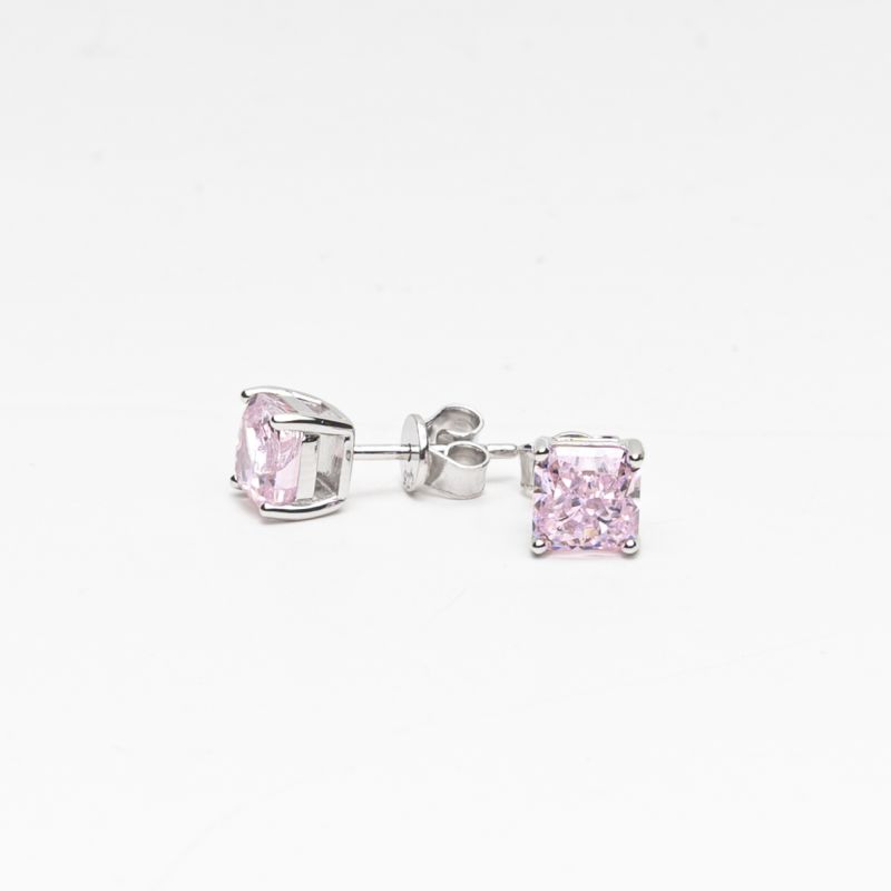 Pink Glow Square Silver Earring