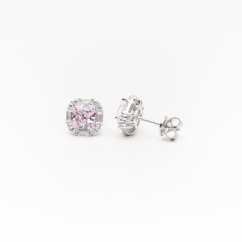 Ice Cut Pink Stone Silver Earring