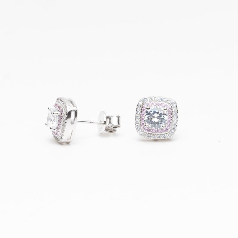 White-Pink Zircon Silver Earring