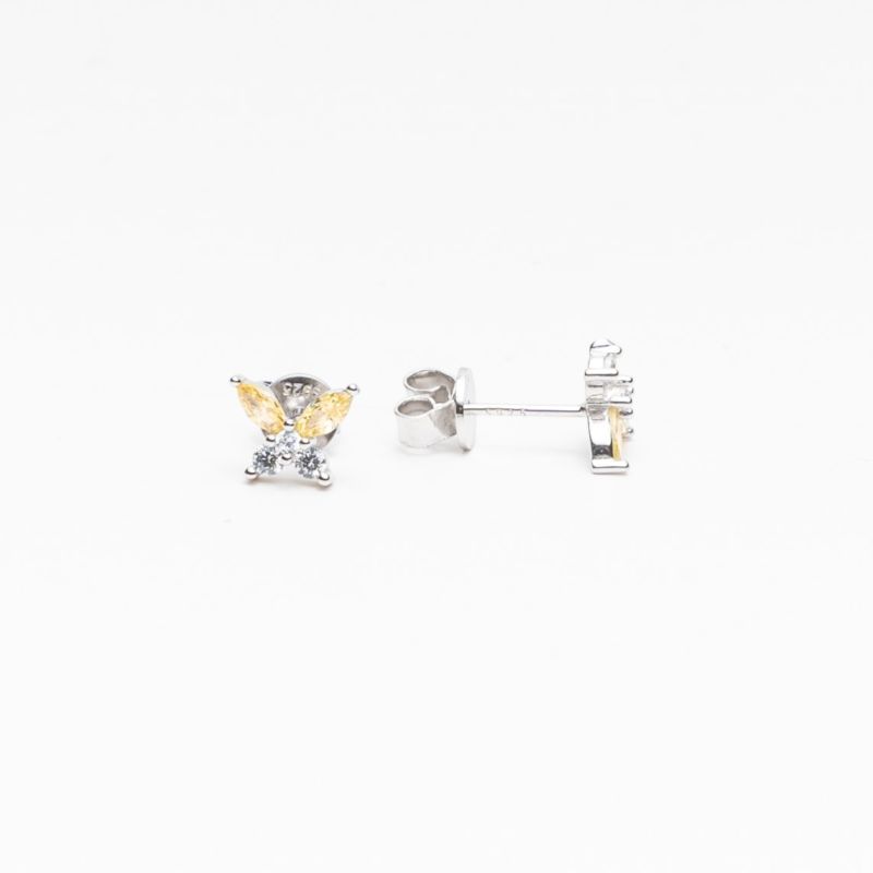 Yellow & White Butterfly Silver Earring