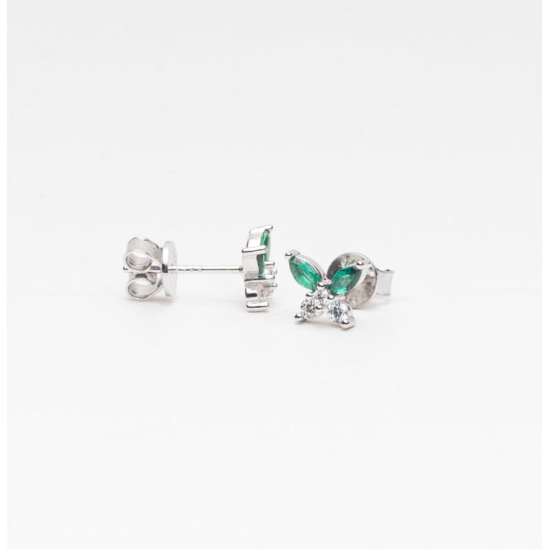 Green & White Butterfly Silver Earring