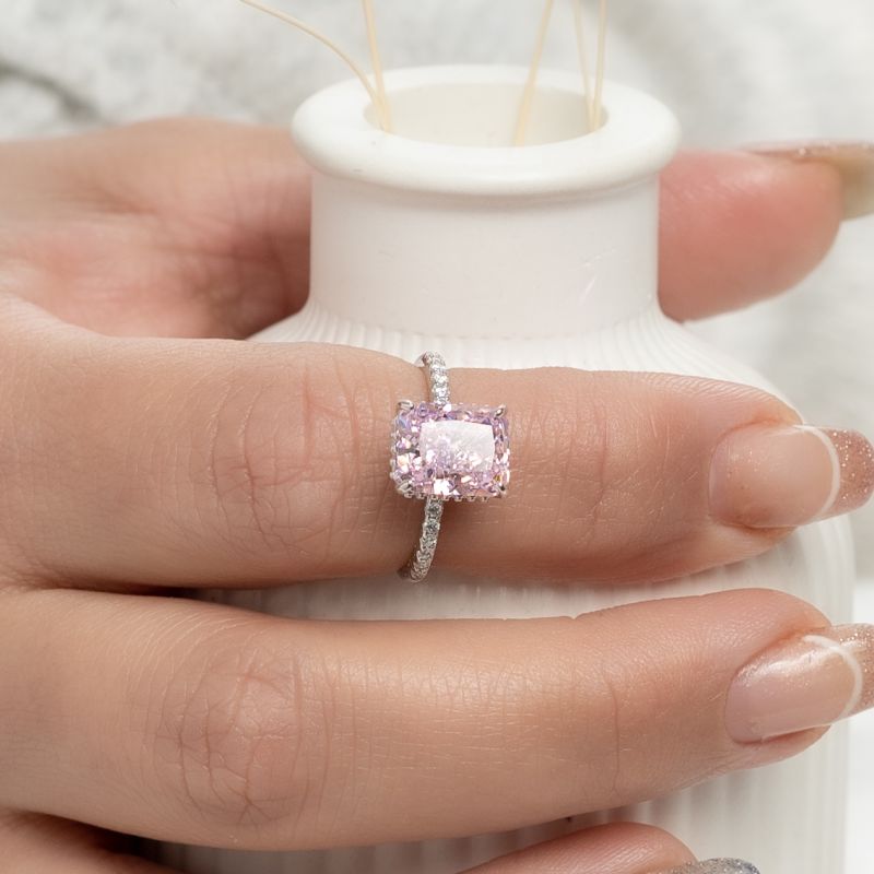 Radiant Pink Ice Cut Silver Ring