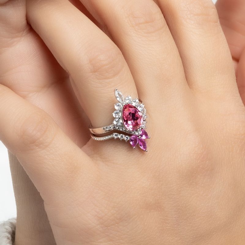 Twin Ruby swarovski Spark Silver Ring