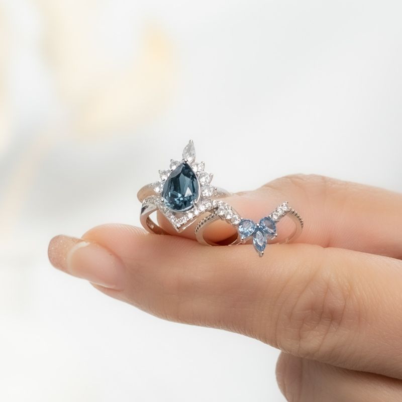 Twin Sapphire Swarovski Spark Silver Ring