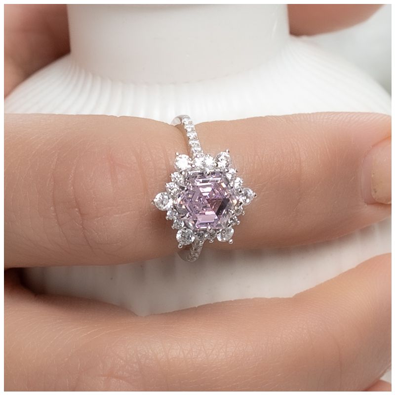 Shiny Rose Ice Cut Stone Silver Ring