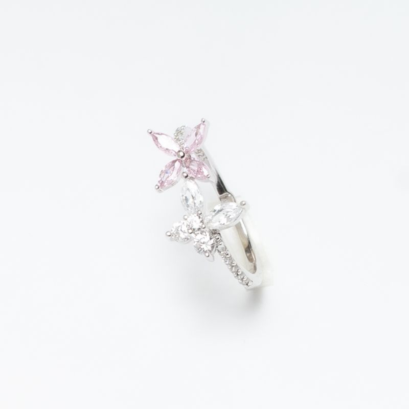 Deicate Butterfly & Pink Flower Silver Ring-SIZE 6