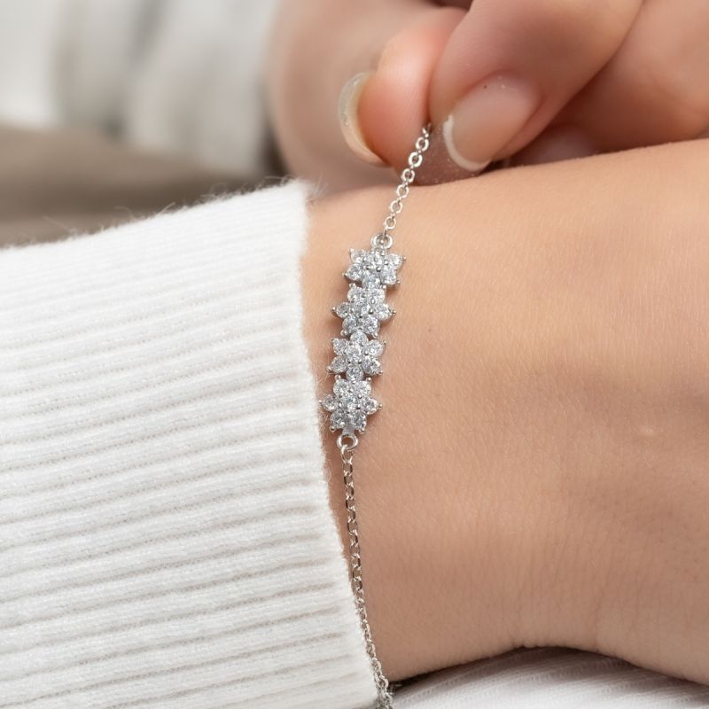 Elegant Flowers Silver Bracelet
