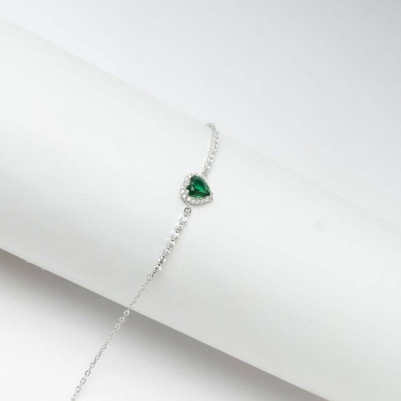 Radiant Emerald Heart Silver Bracelet