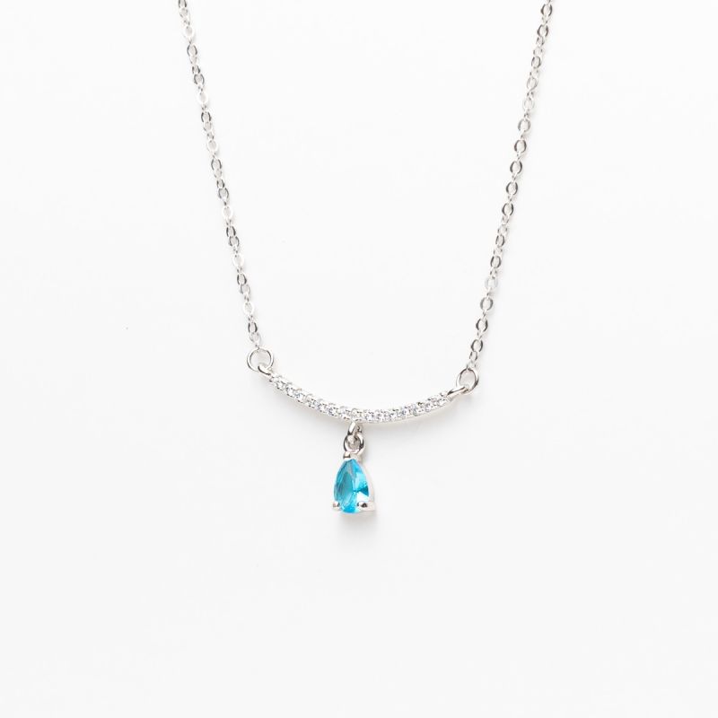 Aqua Drop Stone Silver Necklace