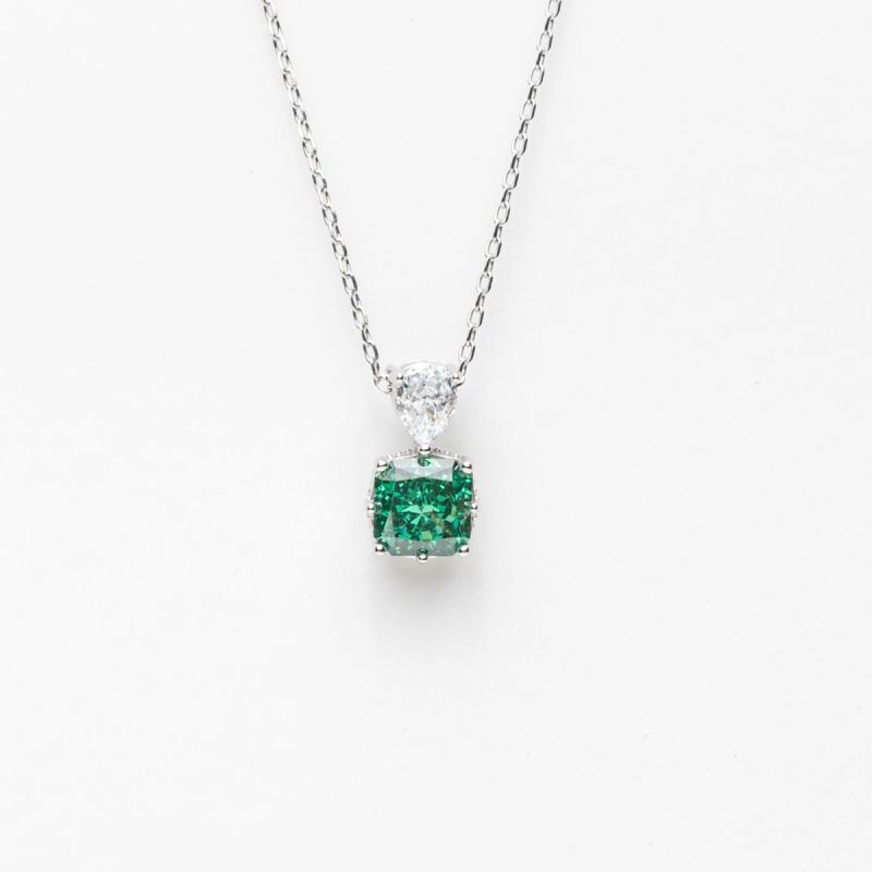 Emerald Ice Cut Stone Silver Necklace
