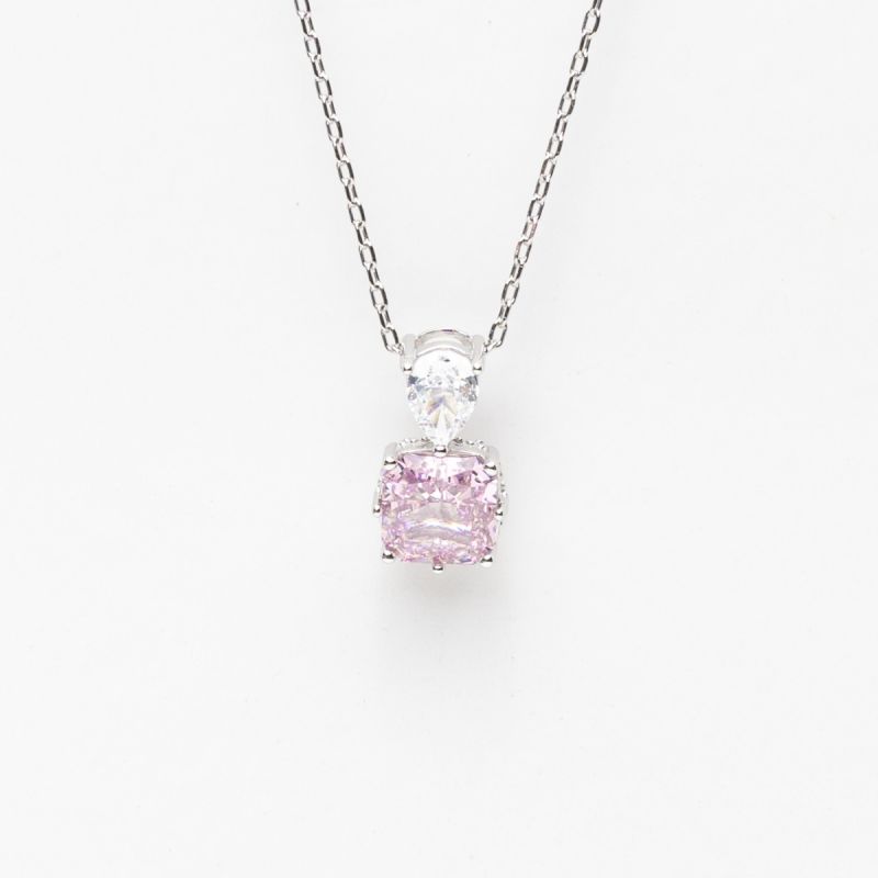 Pink Ice Cut Stone Silver Necklace