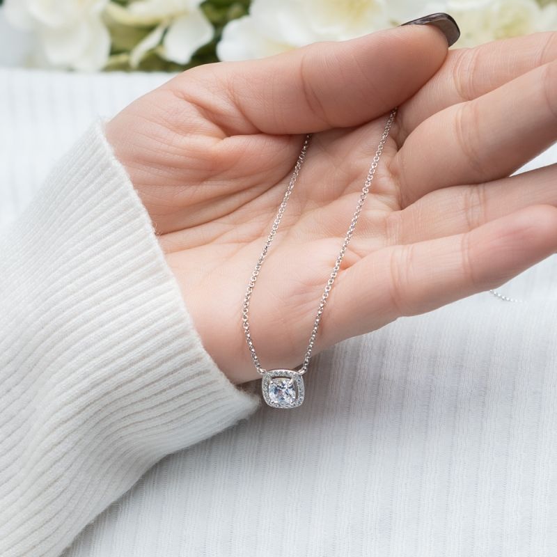 Delicate Square Zircon Silver Necklace