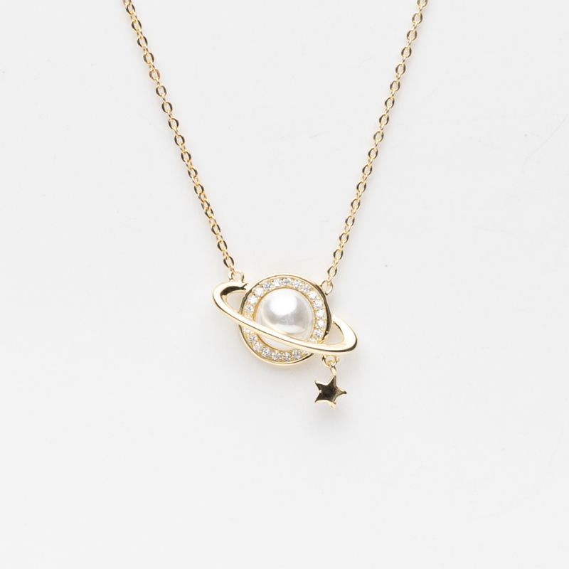 Saturn Pearl Silver Necklace