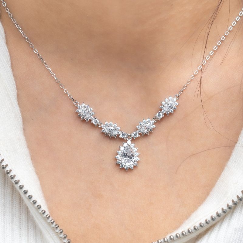 Radiant Pear Drop Silver Necklace