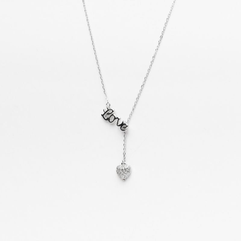 Love Dangle Heart Silver Necklace