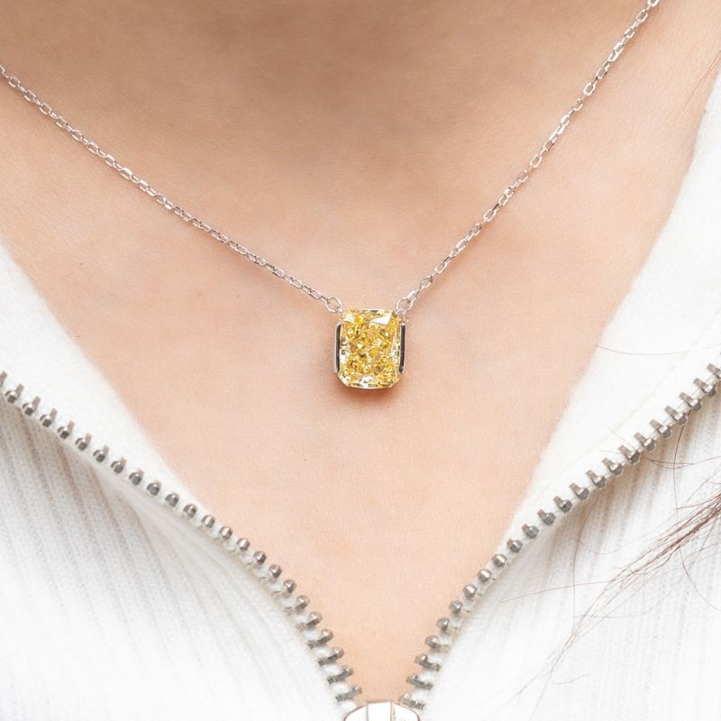Yellow Ice Cut Stone Silver Necklace