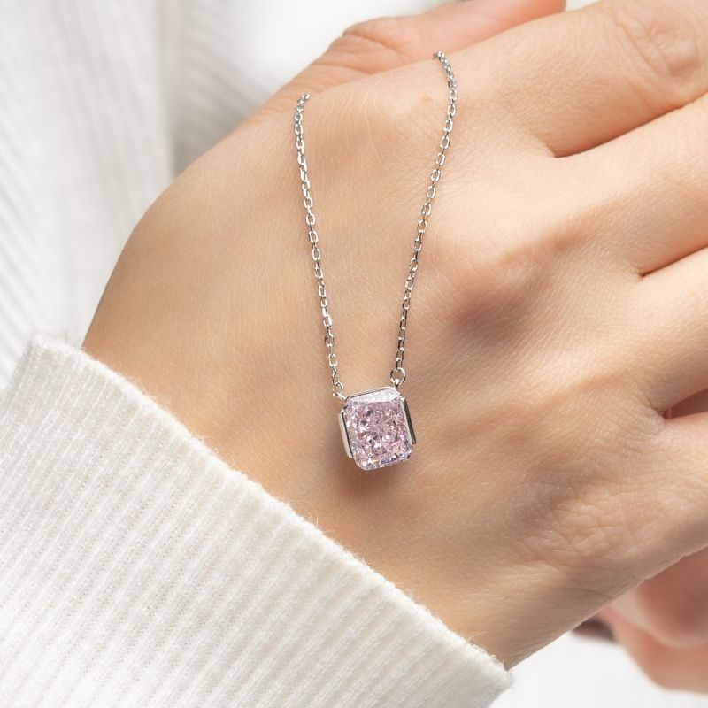 Pink Ice Cut Silver Necklace
