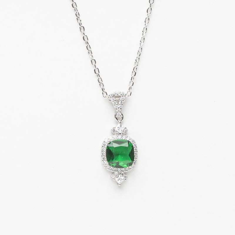Classic Glamour Silver Necklace-Green
