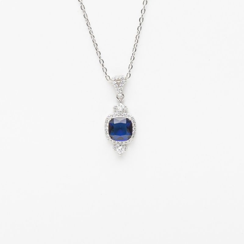 Classic Glamour Silver Necklace-Blue
