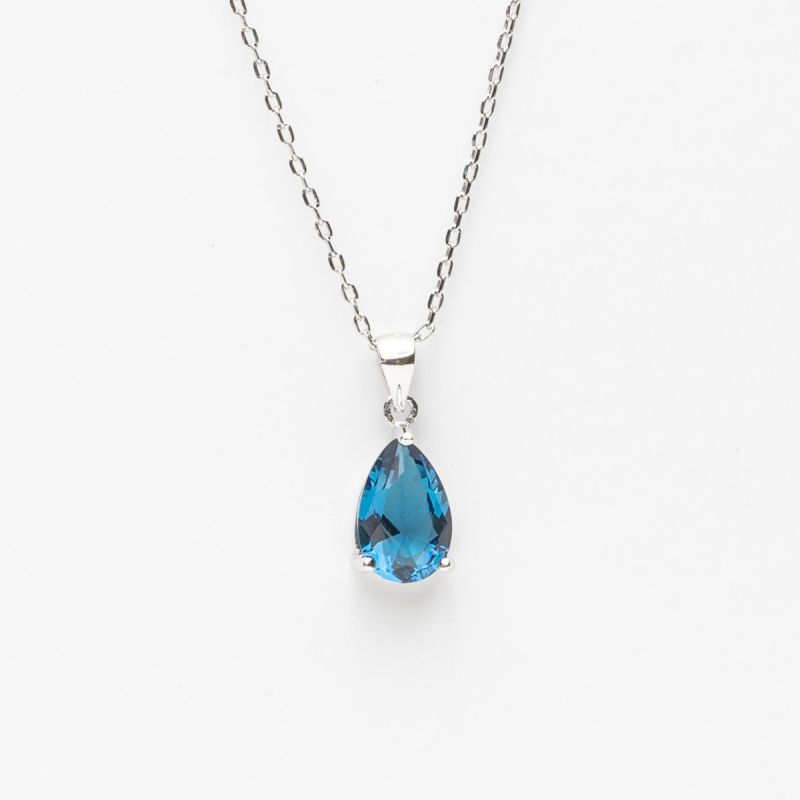 Blue Pear Sapphire Stone Silver Necklace