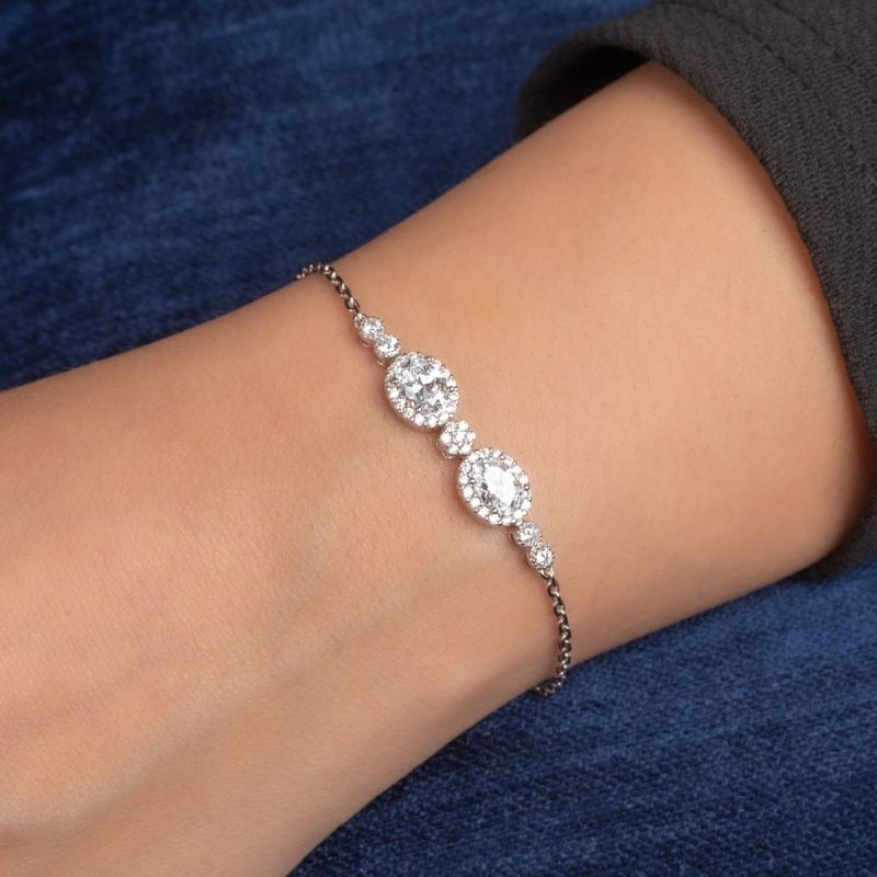 Sparkling Twin Zircon Silver Bracelet