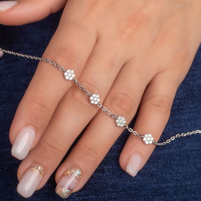 White Floral Silver Bracelet