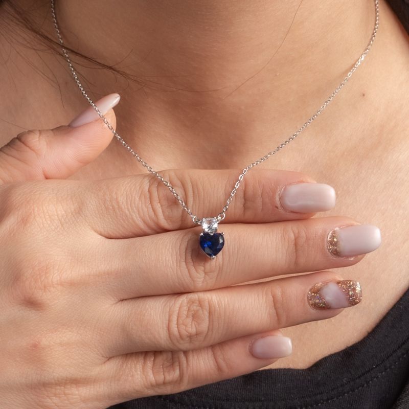 Shiny Heart Silver Necklace-Blue