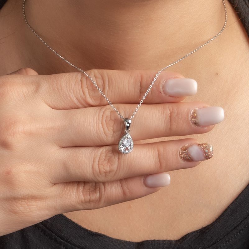 Brilliant Pear Stone Silver Necklace