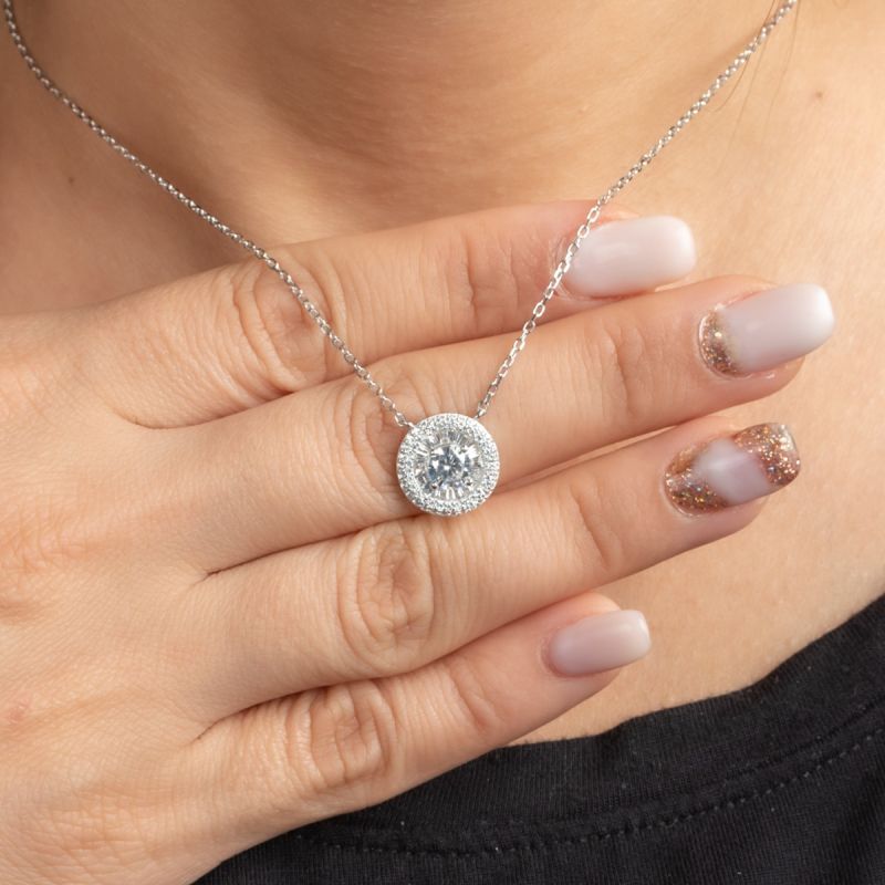 Framed Round Zircon Silver Necklace
