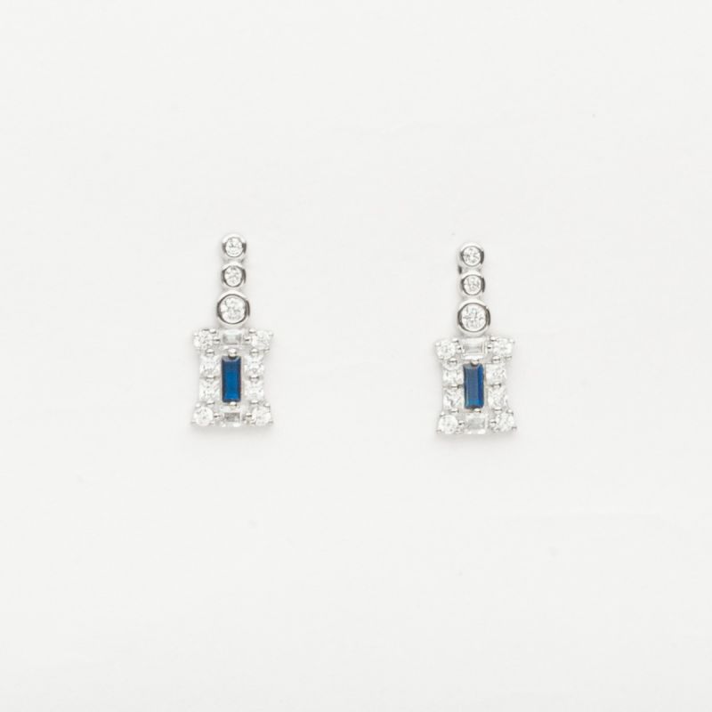 Sapphire Frame Silver Earring
