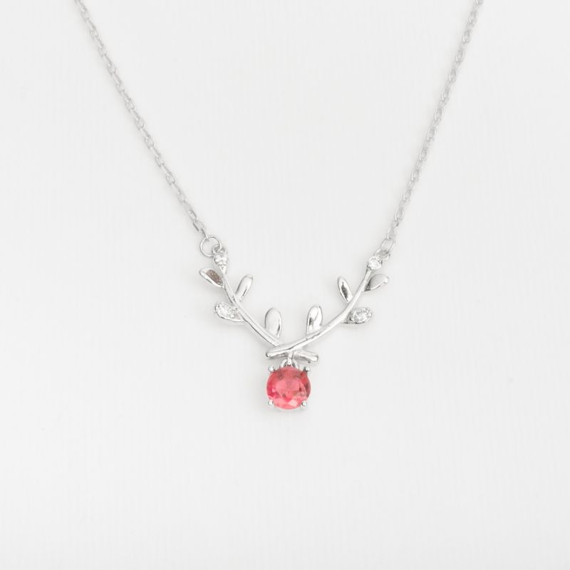Shining Branch Silver Necklace-Red