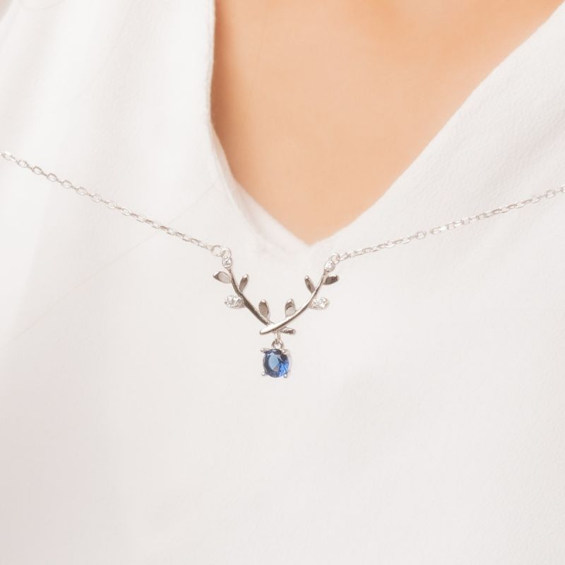 Shining Branch Silver Necklace-Blue