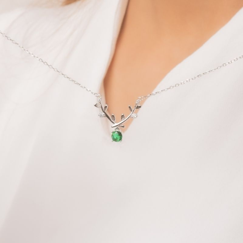 Shining Branch Silver Necklace-Green