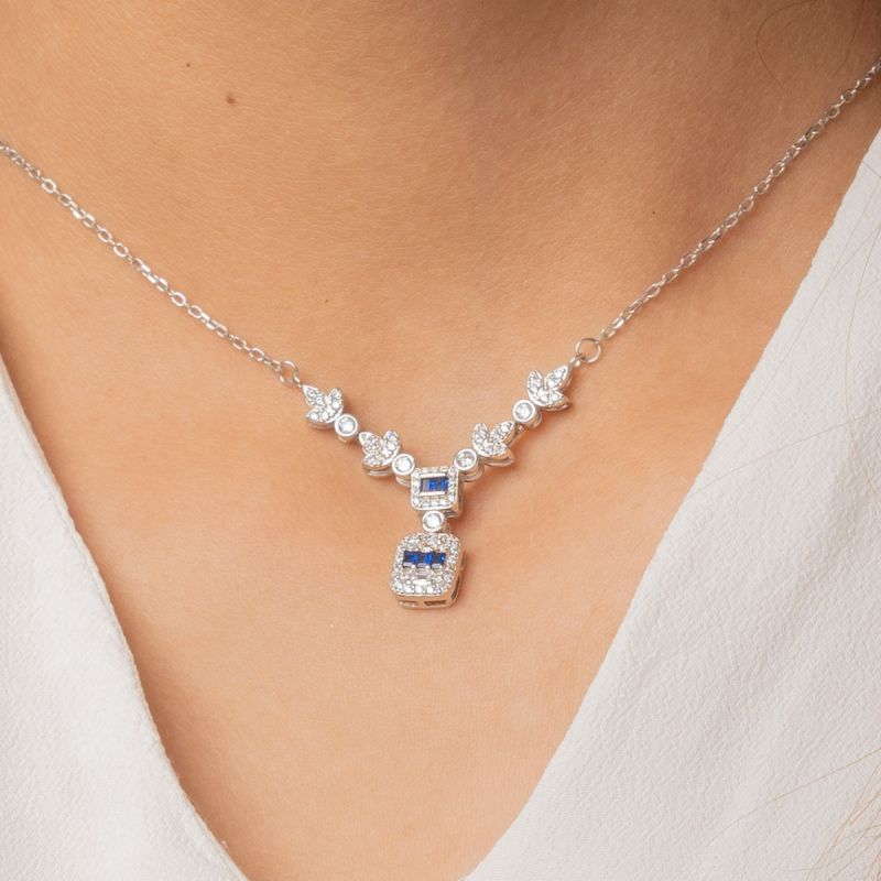 Radiant Drop Sapphire Silver Necklace