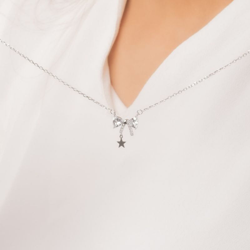 Starry Bow Silver Necklace