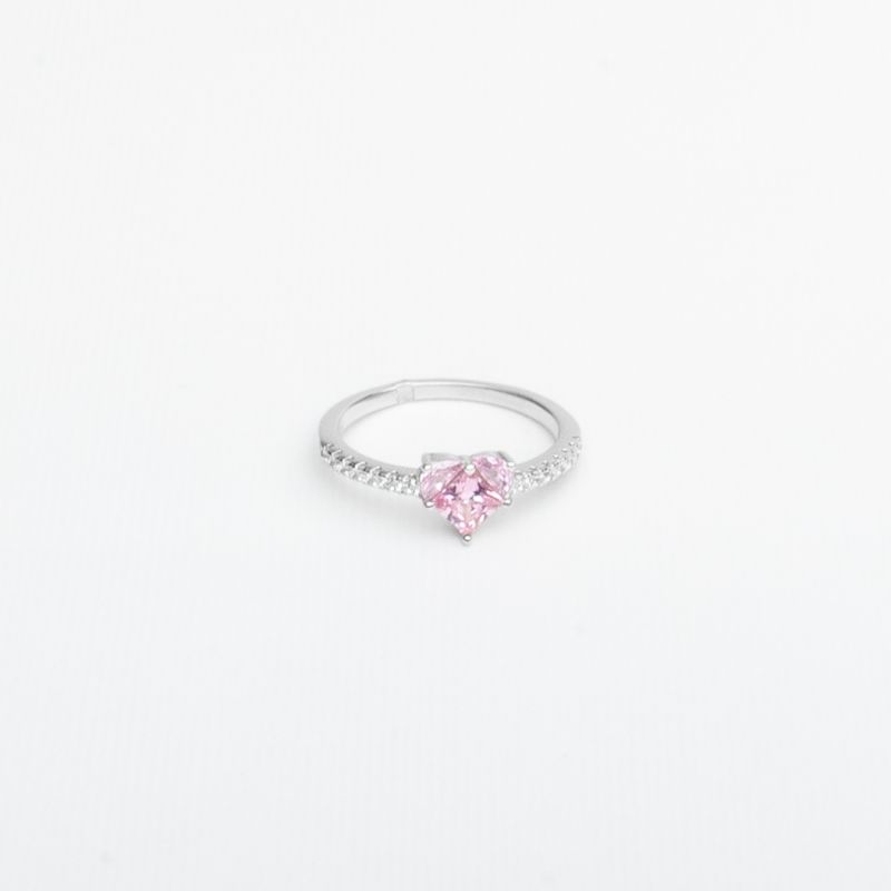 Trinity Heart Silver Ring-Pink-SIZE 6