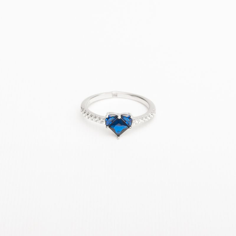 Trinity Heart Silver Ring-Blue-SIZE 6