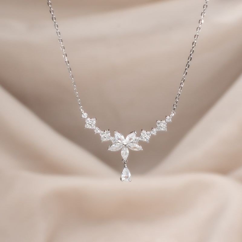 Marquise Flower Silver Necklace