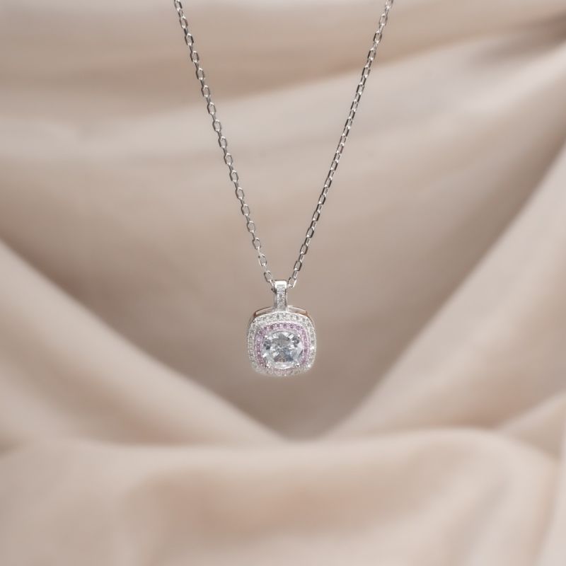 White-pink Zircon Silver Necklace