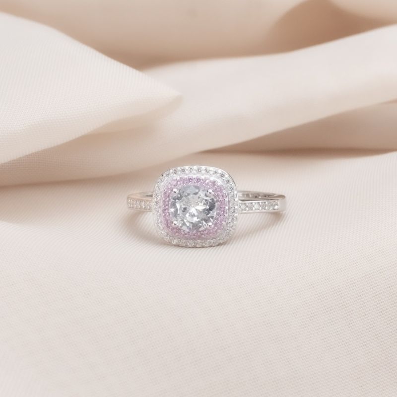Promising White-Pink Zircon Silver Ring 