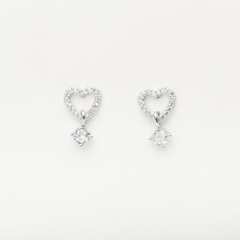 Crystal Heart Drop Silver Earring