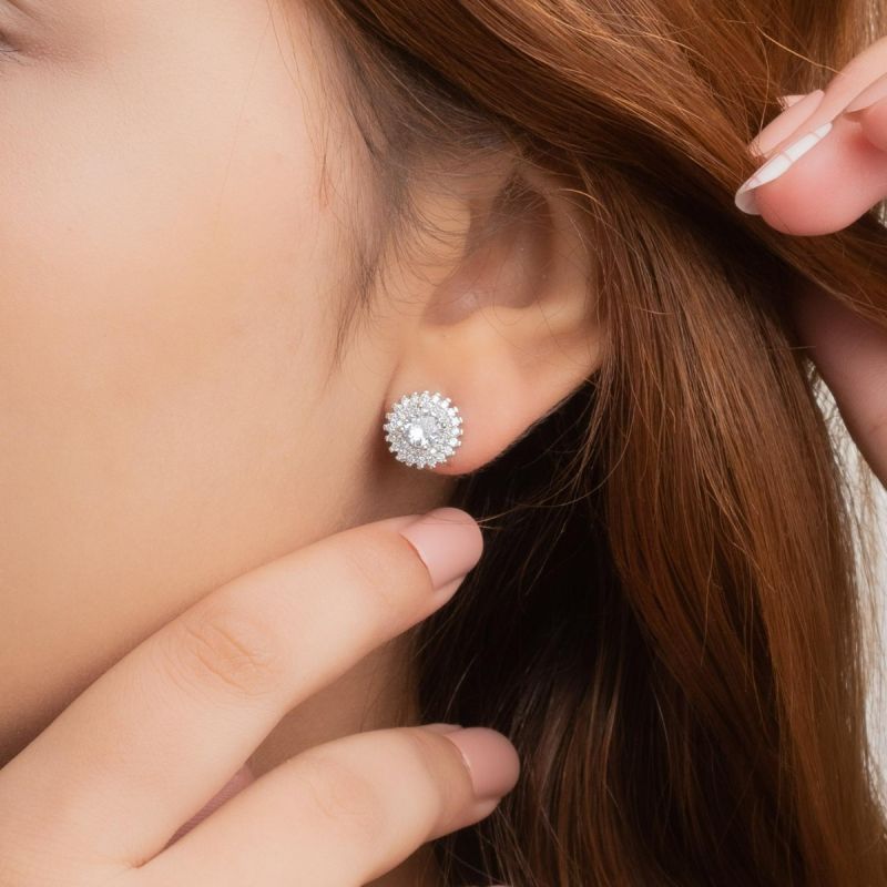 Glamour Spark Silver Earring-White